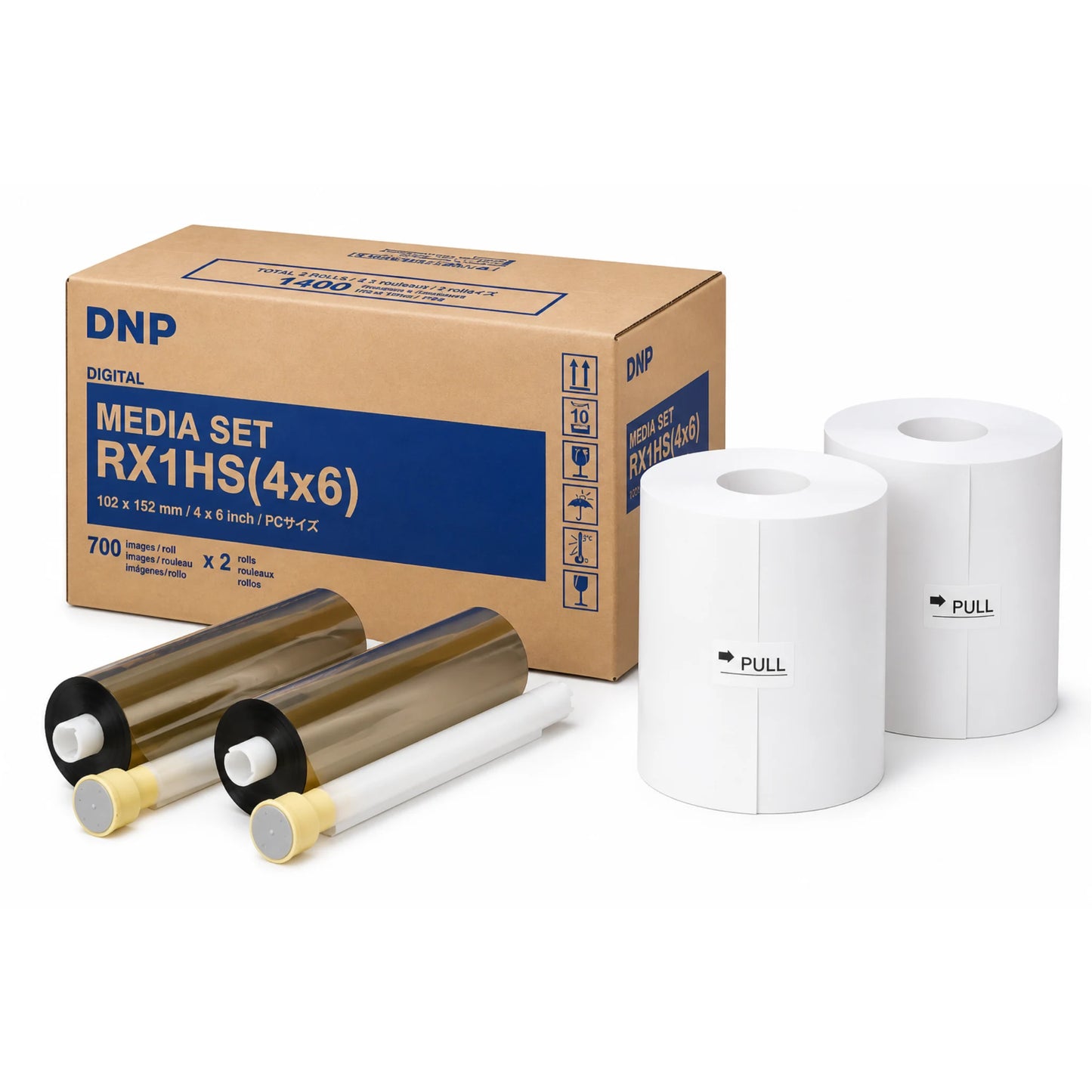Caja con dos bobinas de papel de impresión térmica para impresora DNP RX1HS, en total 1.400 hojas 10x15