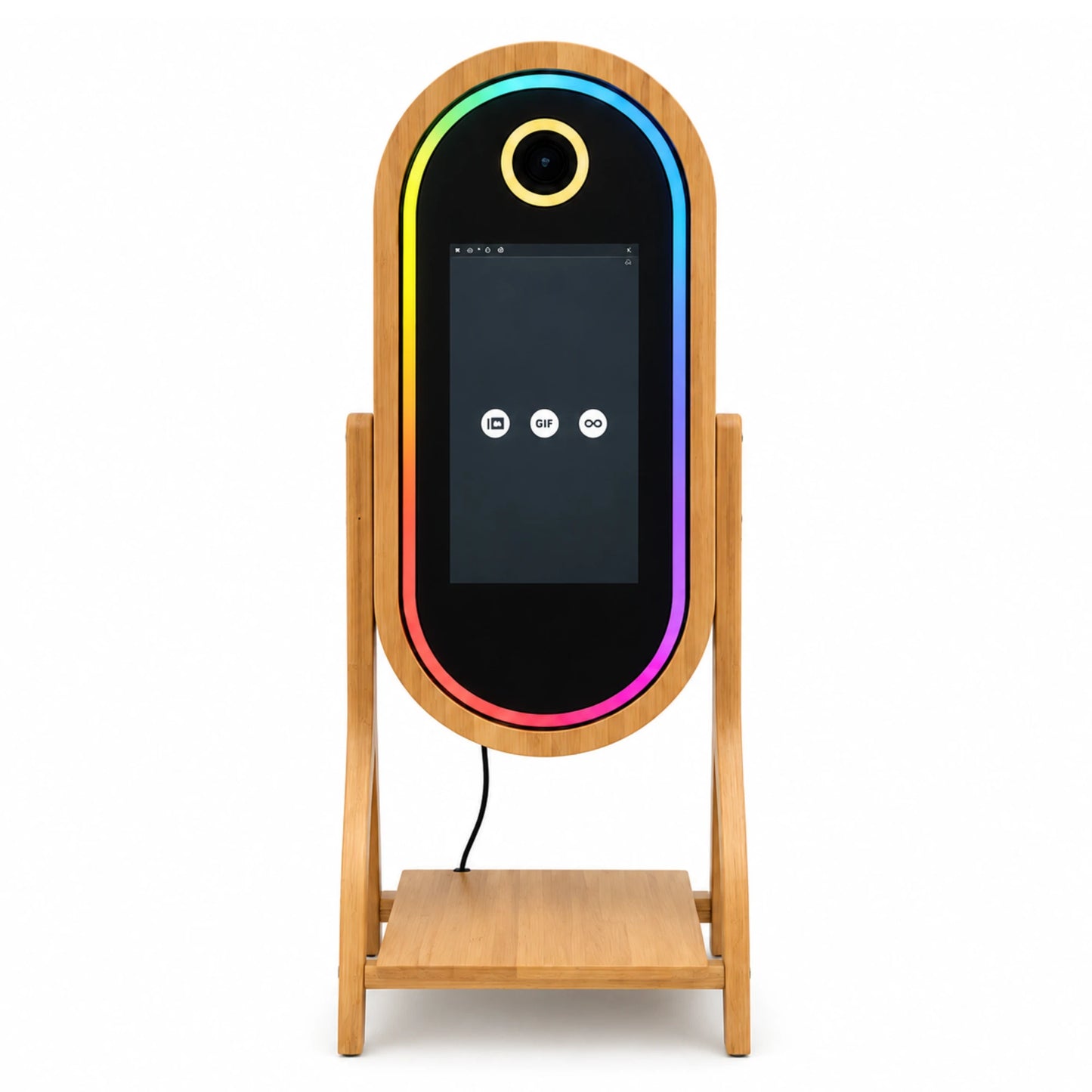 Fotomatón de madera profesional para bodas, fiestas y eventos con pantalla táctil e iluminación LED RGB con diseño vintage